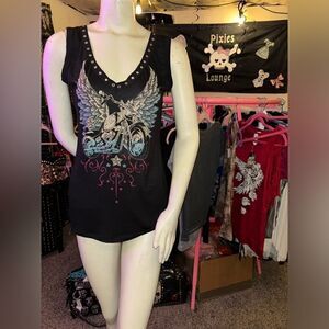 Liberty Wear Bike N Wings Eyelet Tank Top with Eyelets